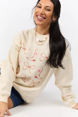 Bows and Boots Cream Graphic Sweatshirt PINK LILY