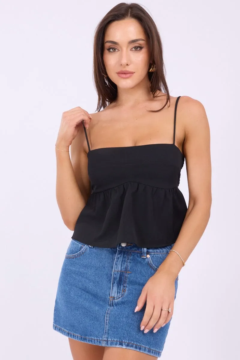 Customer Favorite Black Peplum Cami Sleeveless Babydoll Ally  Today Only!