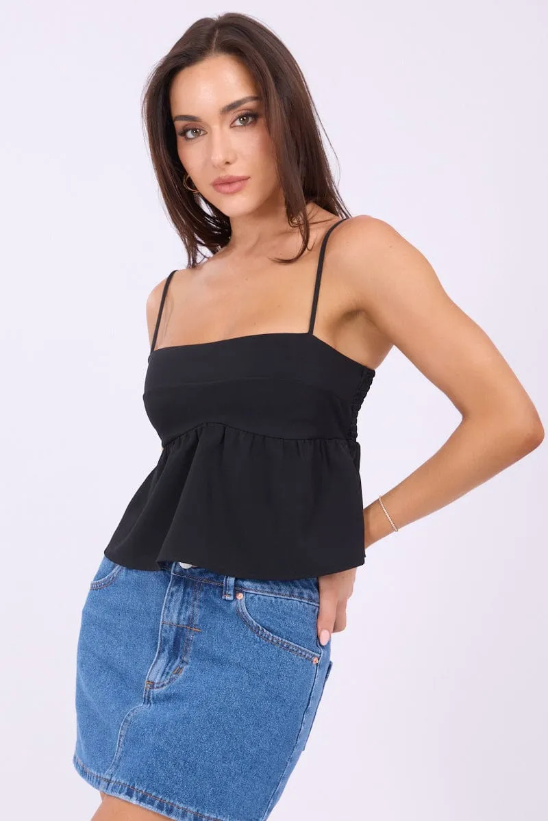 Customer Favorite Black Peplum Cami Sleeveless Babydoll Ally  Today Only!