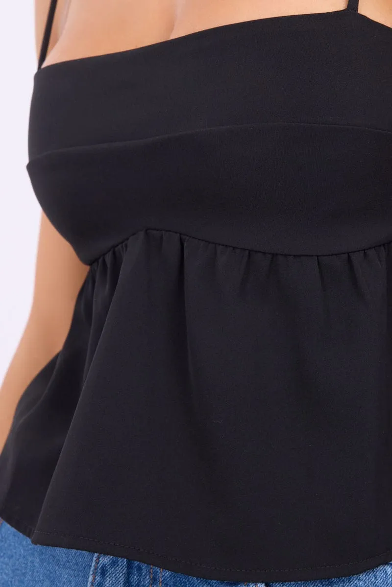 Customer Favorite Black Peplum Cami Sleeveless Babydoll Ally  Today Only!
