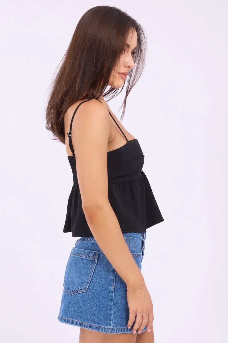 Customer Favorite Black Peplum Cami Sleeveless Babydoll Ally  Today Only!