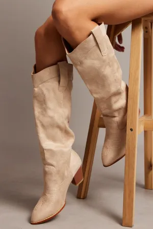 Trending Now Beige Suede Cowboy Boots Ally  Limited Availability!