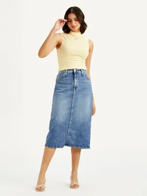 Women's High Rise Blue Straight Fit Skirt LEVI'S