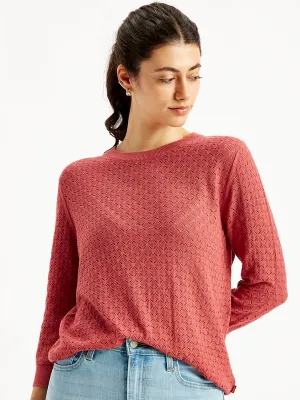 Women's Self Design Red Crew Neck Sweater LEVI'S