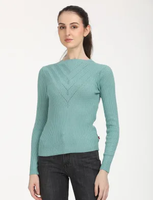 Women's Self Design Turquoise Round Neck Sweater LEVI'S
